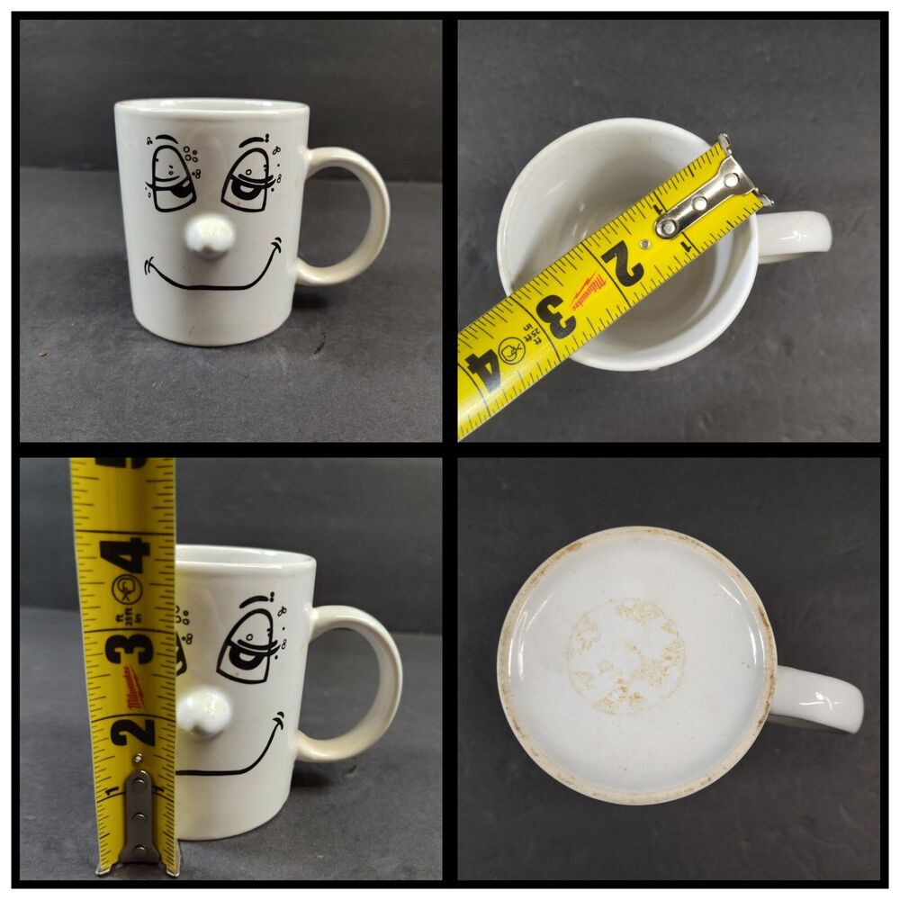 Vintage Funny Face Sleepy Smiley 3D Nose Face Mug White 8 oz. Coffee Tea Cup